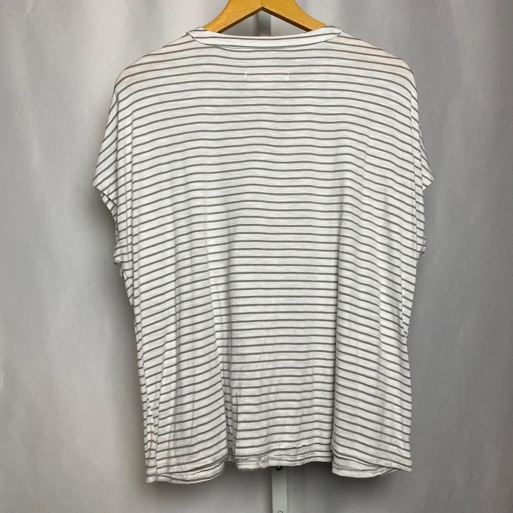 French Laundry Grey | White Striped Loose Fit Drop Shoulder Blouse Large